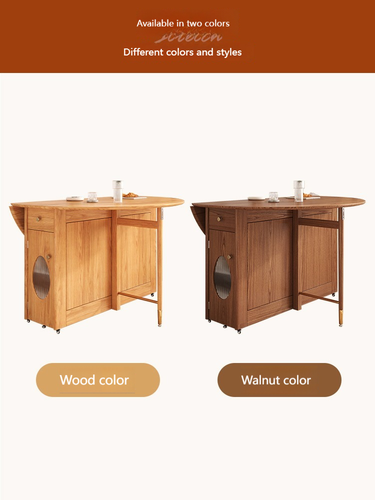 Energy-added Nordic solid wood telescopic folding round dining table ...