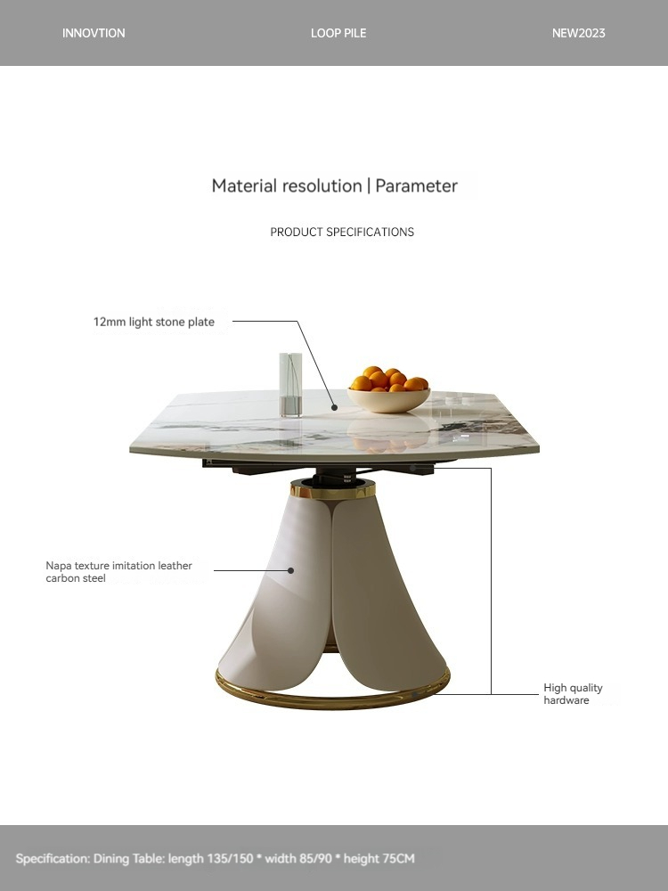 [Pre-order] Cream Round/Rectangle Extendable Rock Slab Top Dining Table ...