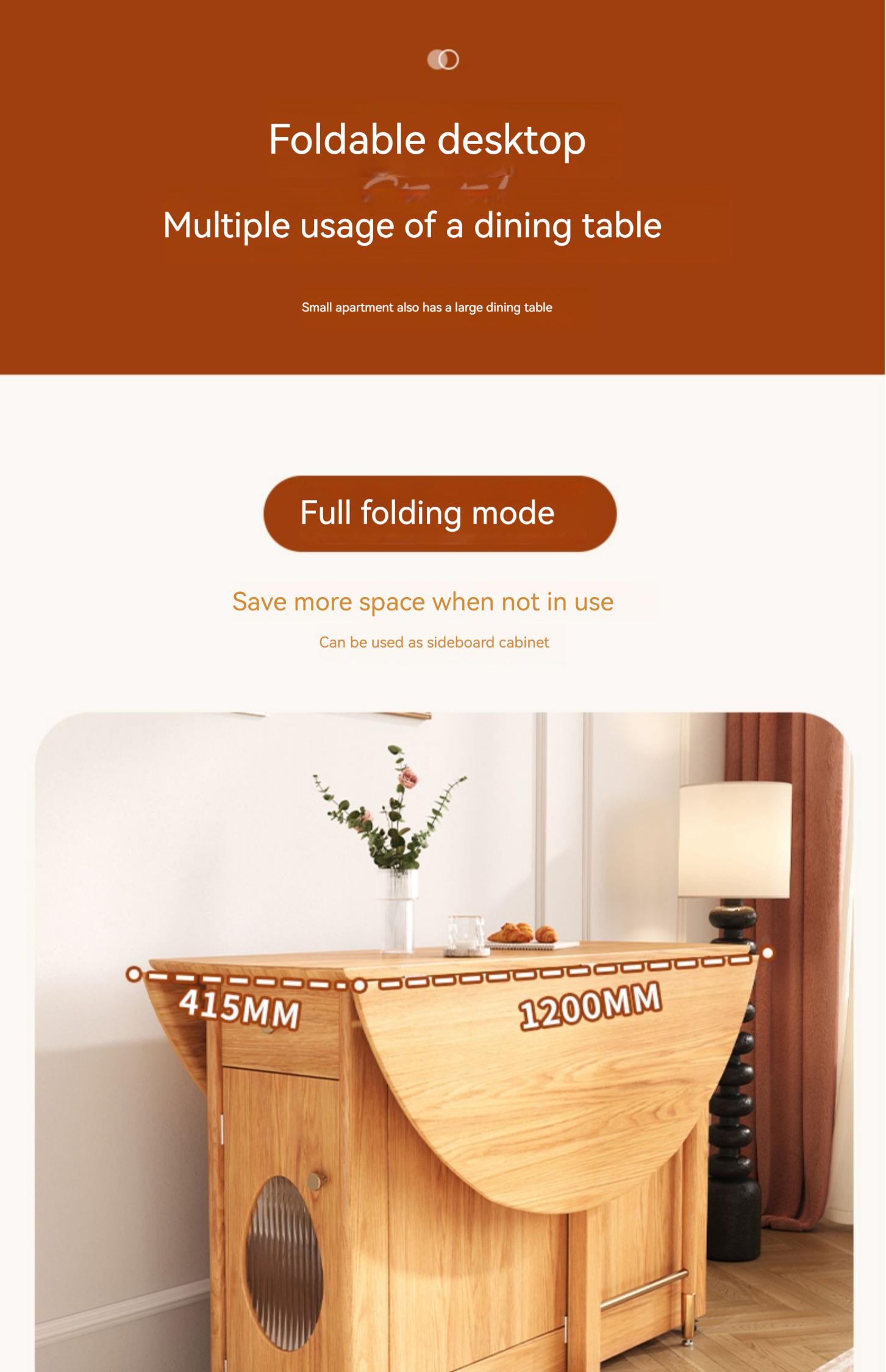 Energy-added Nordic solid wood telescopic folding round dining table ...