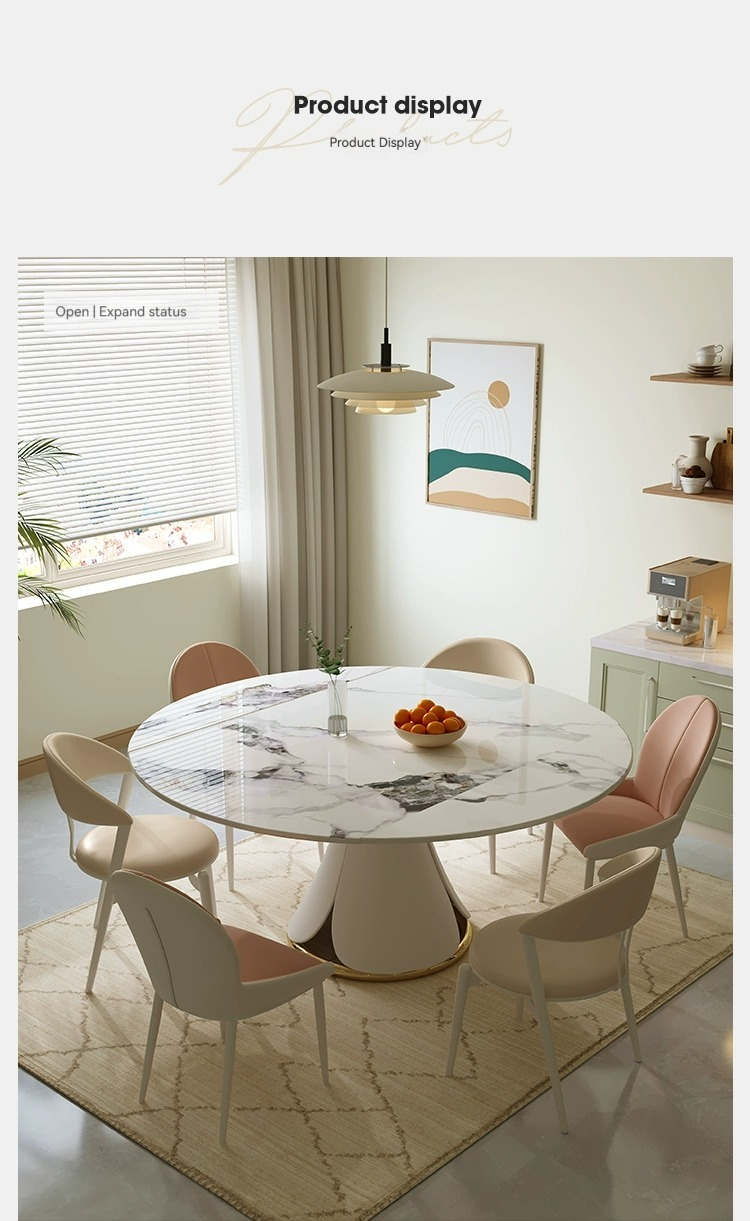 [Pre-order] Cream Round/Rectangle Extendable Rock Slab Top Dining Table ...