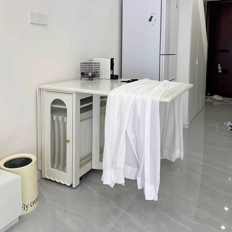 Full solid wood folding dining table, small unit, cream style ...