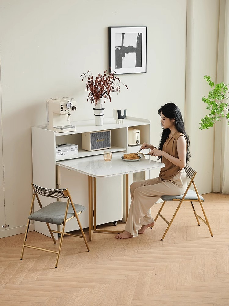 Individual Table Solid wood rock panel folding dining table, glass wine cabinet ...
