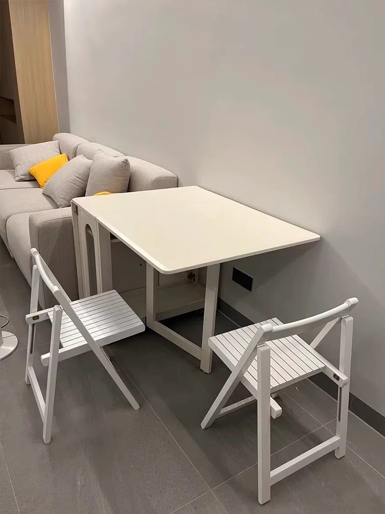 Full solid wood folding dining table, small unit, cream style ...