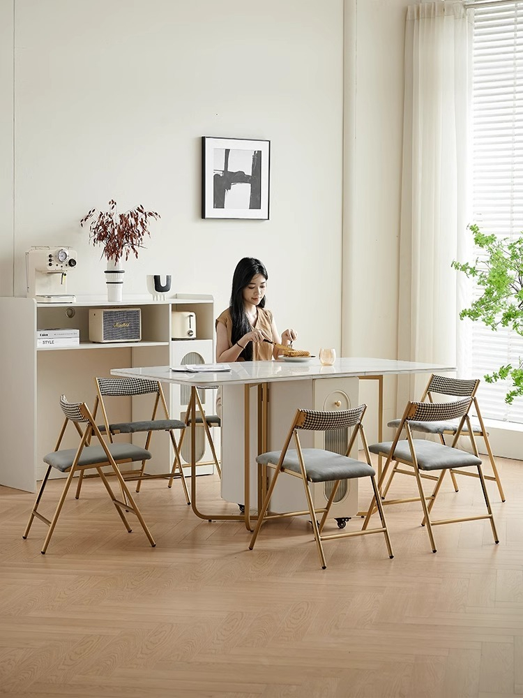 Individual Table Solid wood rock panel folding dining table, glass wine cabinet ...