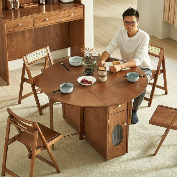 [Pre-order] LEMARS Solid Wood Folding Round Dining Table With Drawer ...