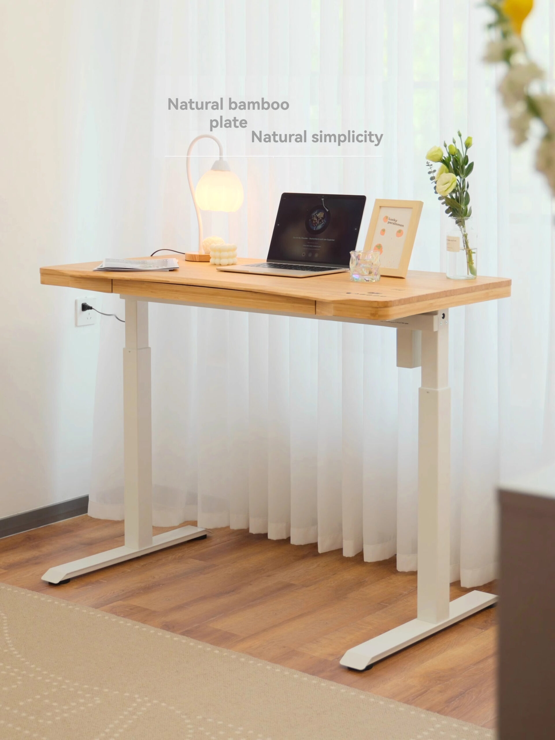 【Pre-order】 Drawer natural bamboo surface electric lift table computer ...